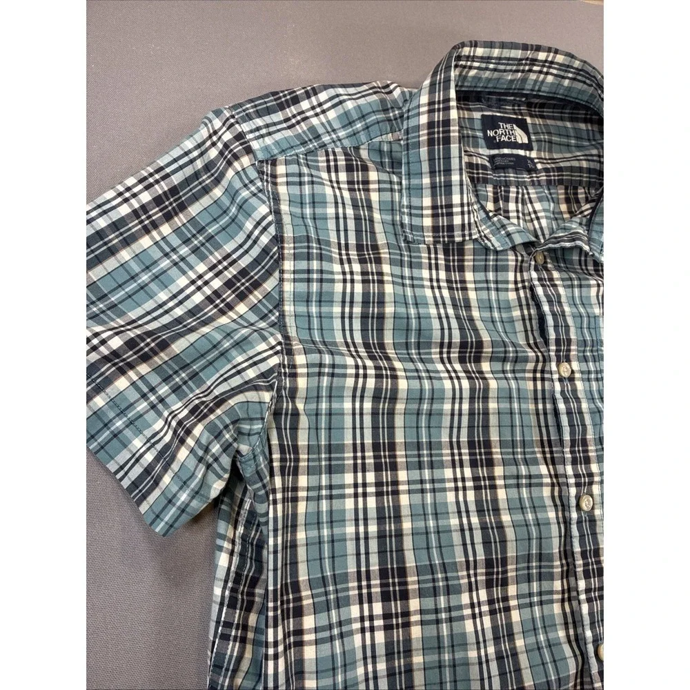 The North Face Mens Button Down Outdoor Shirt Short Sleeve Plaid Pocket Size XL